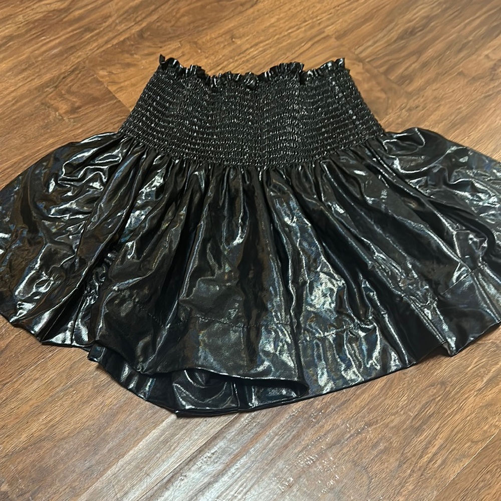 Queen of Sparkles Black Fake Leather Flowy Short